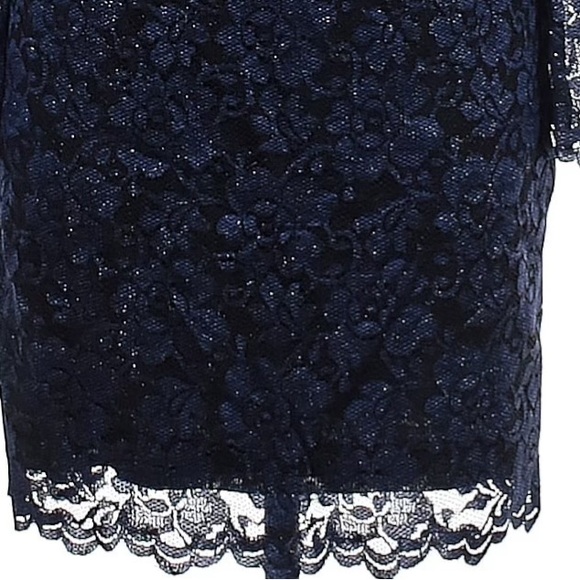 NWT Adriana Papell Navy Lace Overlay Jeweled Belted Formal Dress Gown Size 6 - Picture 7 of 13
